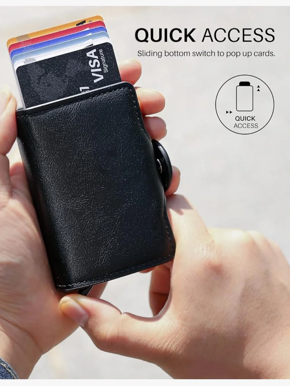 Black Leather Double Pop-up Credit Card Wallet